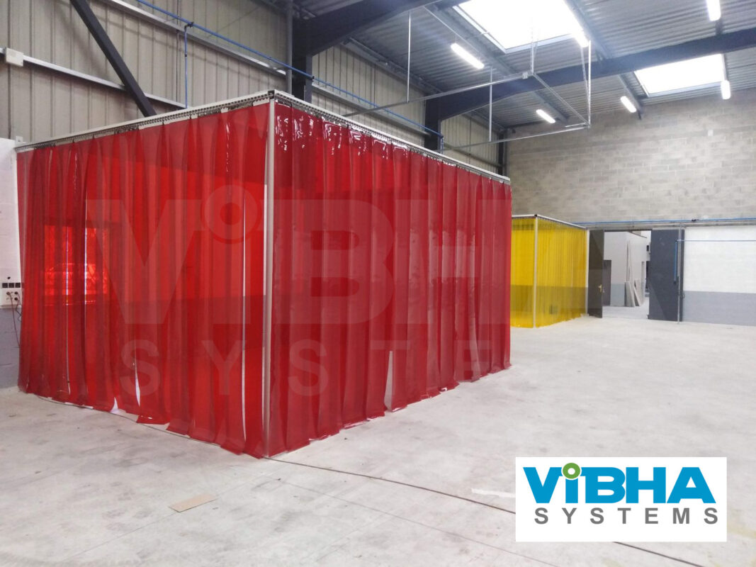 Welding booth strip curtains